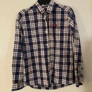 U.S. Polo Assn. Boys Checkered Shirt - Navy, Red, and White. Youth XL 14-16